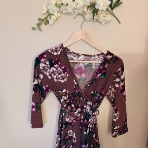 Pink Blush Long Wrap Purple Floral Maternity Dress